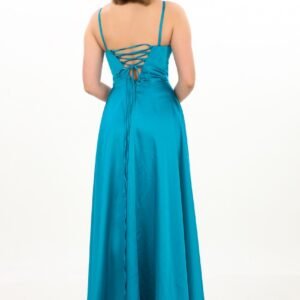 Sırt Bağcıklı Saten V Yaka Abiye – Yırtmaçlı - Görsel 2