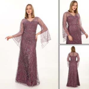 Boncuklu Salaş Kollu Abiye – V Yaka - Görsel 5