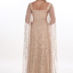 Boncuklu Pelerin Kol Abiye – Kare Yaka - Görsel 2