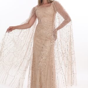 Boncuklu Pelerin Kol Abiye – Kare Yaka - Görsel 3