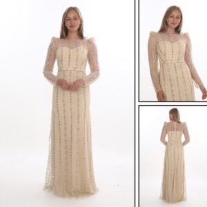 Boncuklu Balık Abiye – Uzun Kollu (Kayık Yaka) - Görsel 4