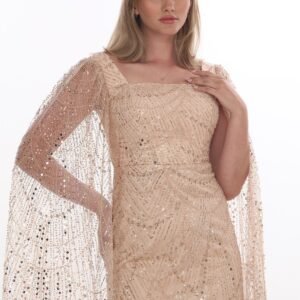 Boncuklu Pelerin Kol Abiye – Kare Yaka - Görsel 5