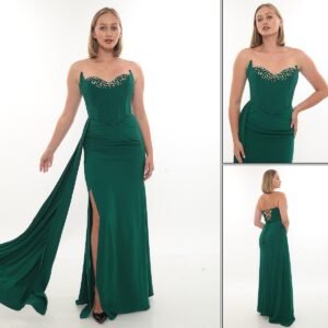 Straplez Korse Yırtmaçlı Abiye – Sırt Bağcıklı - Görsel 5