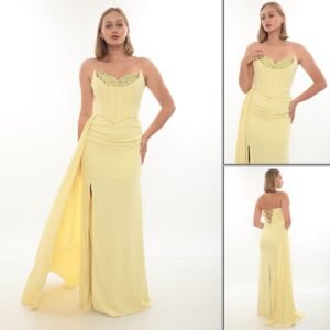 Straplez Korse Yırtmaçlı Abiye – Sırt Bağcıklı - Görsel 6