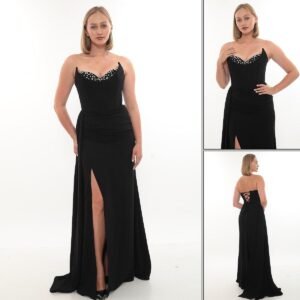 Straplez Korse Yırtmaçlı Abiye – Sırt Bağcıklı - Görsel 7