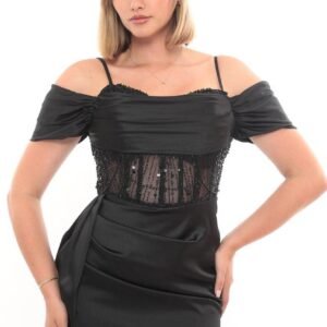 Aller Detaylı Degaje Yaka Abiye – Drapeli Kol - Görsel 1