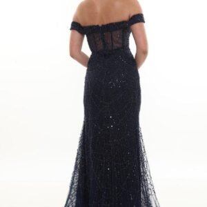 Boncuklu Straplez Uzun Abiye – Drapeli Kol - Görsel 3