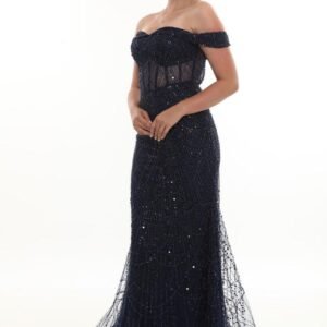 Boncuklu Straplez Uzun Abiye – Drapeli Kol - Görsel 2